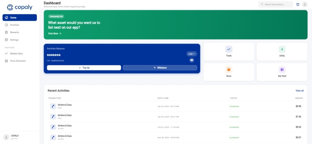 Copaly Desktop Dashboard